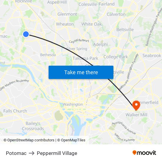 Potomac to Peppermill Village map