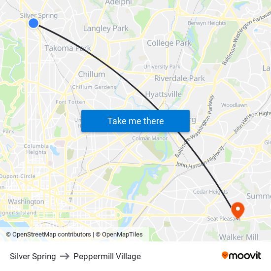 Silver Spring to Peppermill Village map