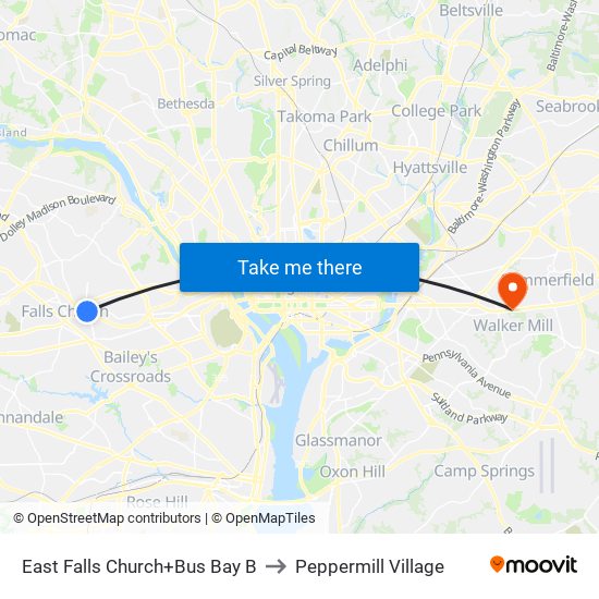 East Falls Church+Bay B to Peppermill Village map