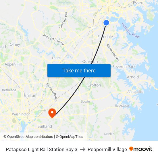 Patapsco Light Rail Station Bay 3 to Peppermill Village map