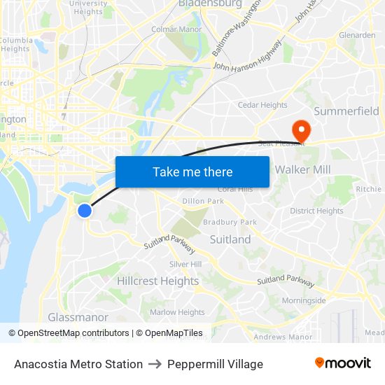 Anacostia Metro Station to Peppermill Village map