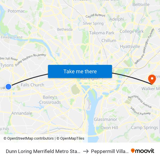 Dunn Loring Merrifield Metro Station to Peppermill Village map