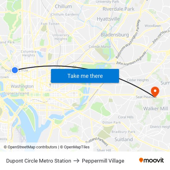 Dupont Circle Metro Station to Peppermill Village map