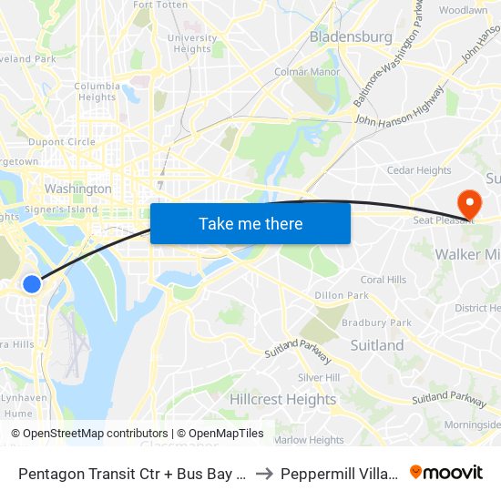 Pentagon Transit Ctr + Bus Bay U7 to Peppermill Village map