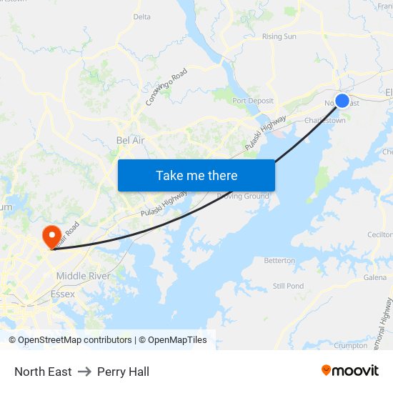 North East to Perry Hall map