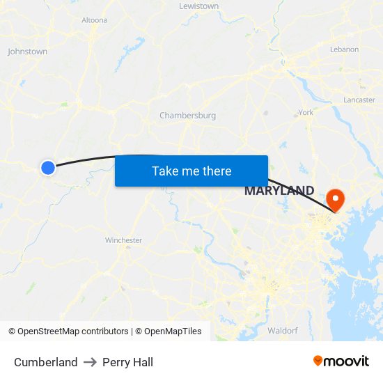 Cumberland to Perry Hall map