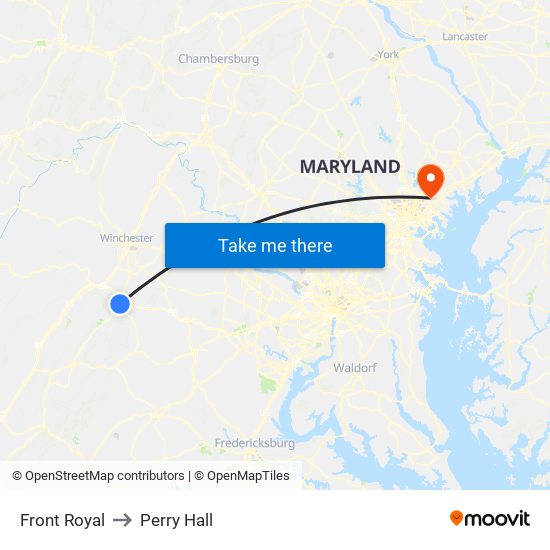 Front Royal to Perry Hall map