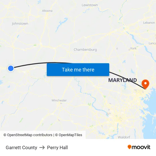 Garrett County to Perry Hall map