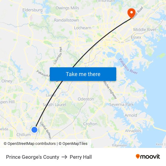 Prince George's County to Perry Hall map