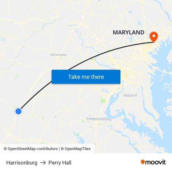 Harrisonburg to Perry Hall map