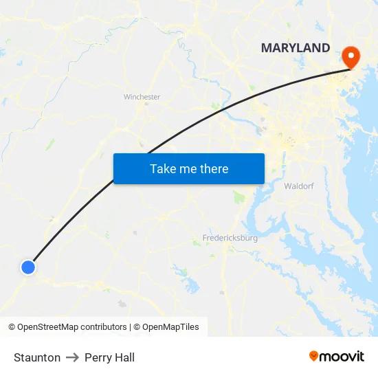 Staunton to Perry Hall map