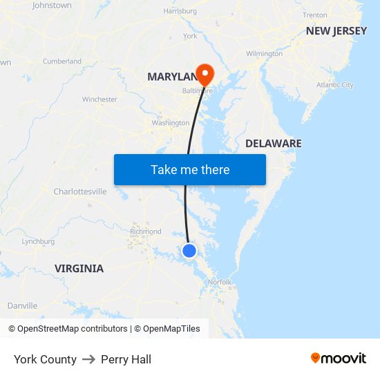 York County to Perry Hall map