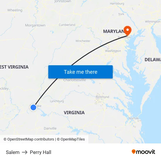 Salem to Perry Hall map