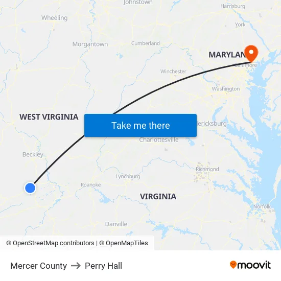 Mercer County to Perry Hall map