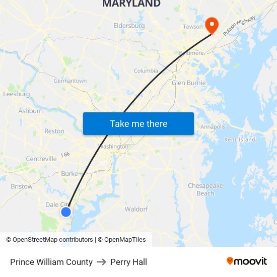 Prince William County to Perry Hall map