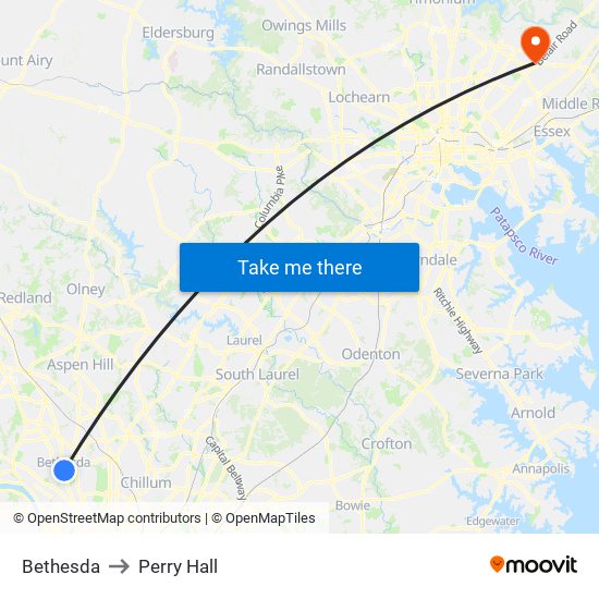 Bethesda to Perry Hall map