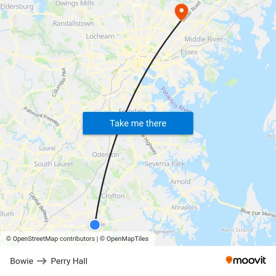 Bowie to Perry Hall map