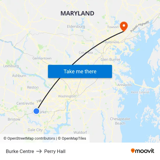 Burke Centre to Perry Hall map