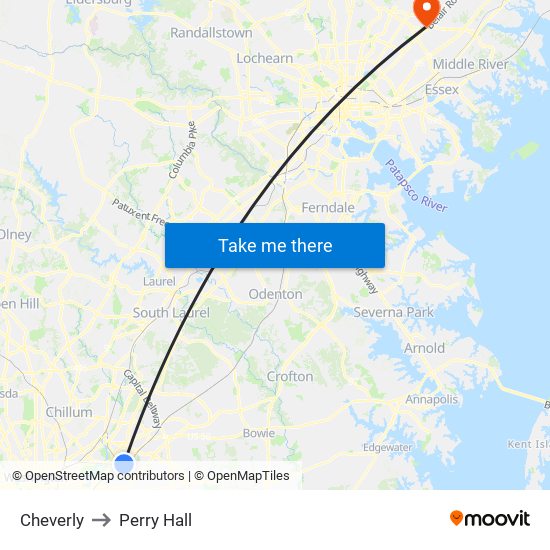 Cheverly to Perry Hall map