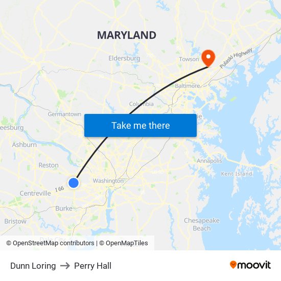 Dunn Loring to Perry Hall map