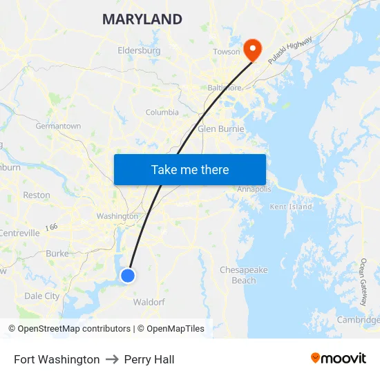 Fort Washington to Perry Hall map