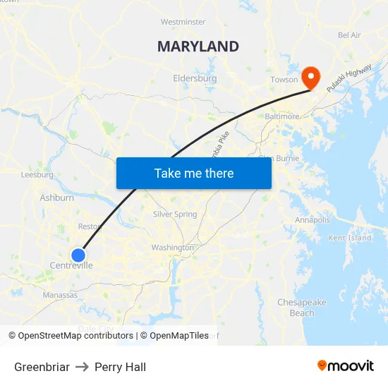 Greenbriar to Perry Hall map