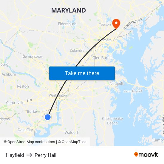 Hayfield to Perry Hall map