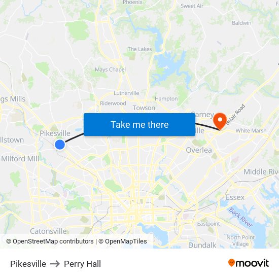 Pikesville to Perry Hall map