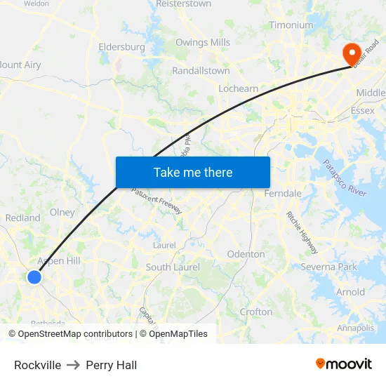 Rockville to Perry Hall map