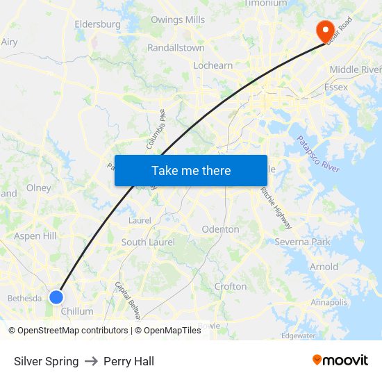 Silver Spring to Perry Hall map