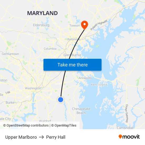 Upper Marlboro to Perry Hall map