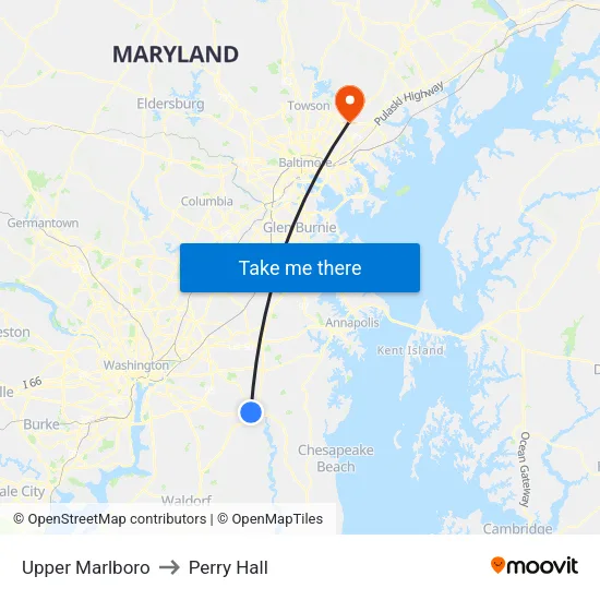 Upper Marlboro to Perry Hall map