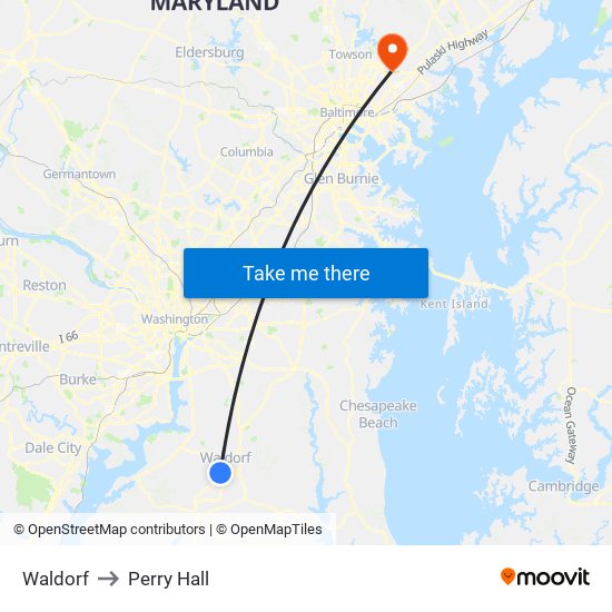 Waldorf to Perry Hall map