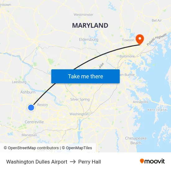 Washington Dulles Airport to Perry Hall map