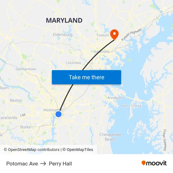 Potomac Ave to Perry Hall map