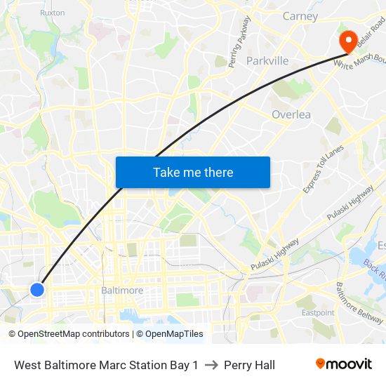 West Baltimore Marc Station Bay 1 to Perry Hall map