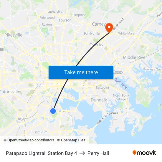 Patapsco Lightrail Station Bay 4 to Perry Hall map