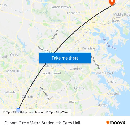 Dupont Circle Metro Station to Perry Hall map