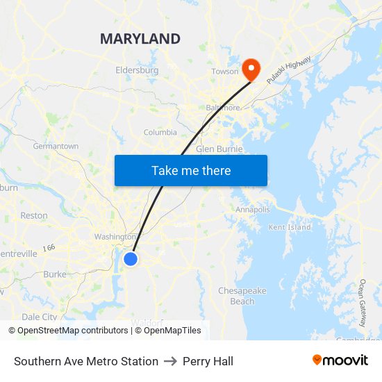 Southern Ave Metro Station to Perry Hall map