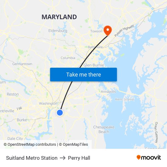 Suitland Metro Station to Perry Hall map
