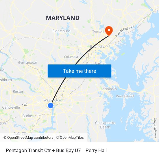 Pentagon Transit Ctr + Bus Bay U7 to Perry Hall map