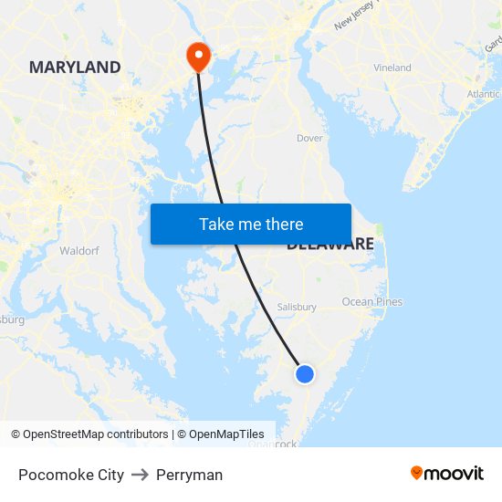 Pocomoke City to Perryman map