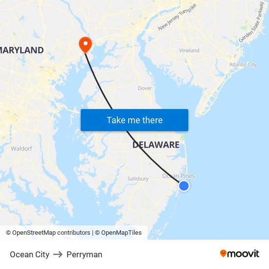 Ocean City to Perryman map