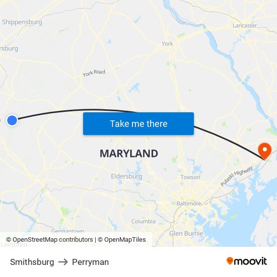 Smithsburg to Perryman map