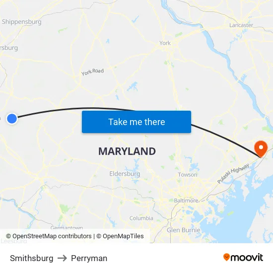 Smithsburg to Perryman map