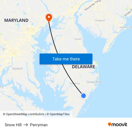 Snow Hill to Perryman map