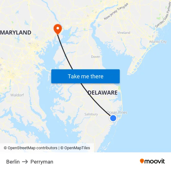 Berlin to Perryman map