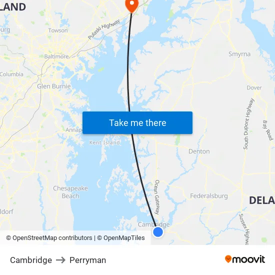 Cambridge to Perryman map