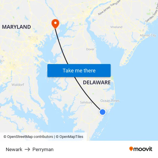Newark to Perryman map