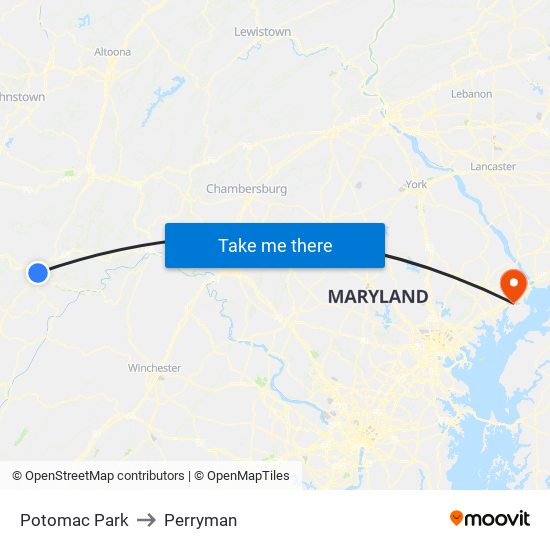 Potomac Park to Perryman map